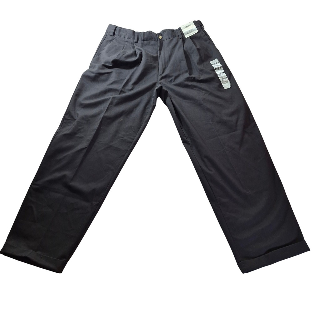 Architect Double Pleated Pants Mens 40x32 Black Cotton Chino Pant